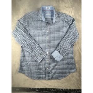 Bugatchi Uomo Shirt Mens Size 3XL Blue White Plaid Shaped Fit Long Sleeve Cotton